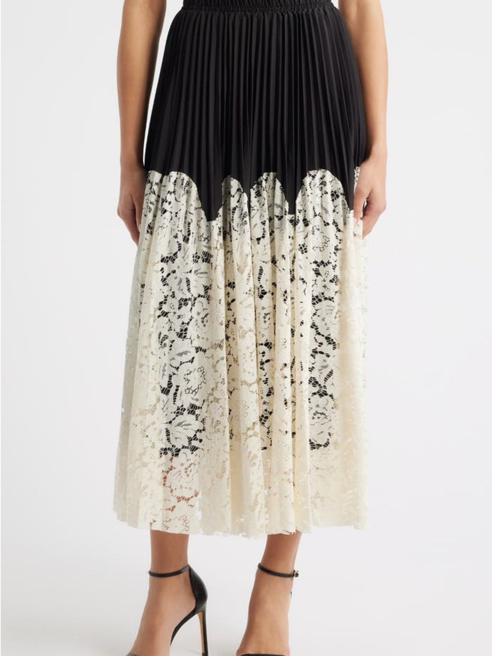 Ultra Pink Black Midi Skirt with Cream Lace Hem